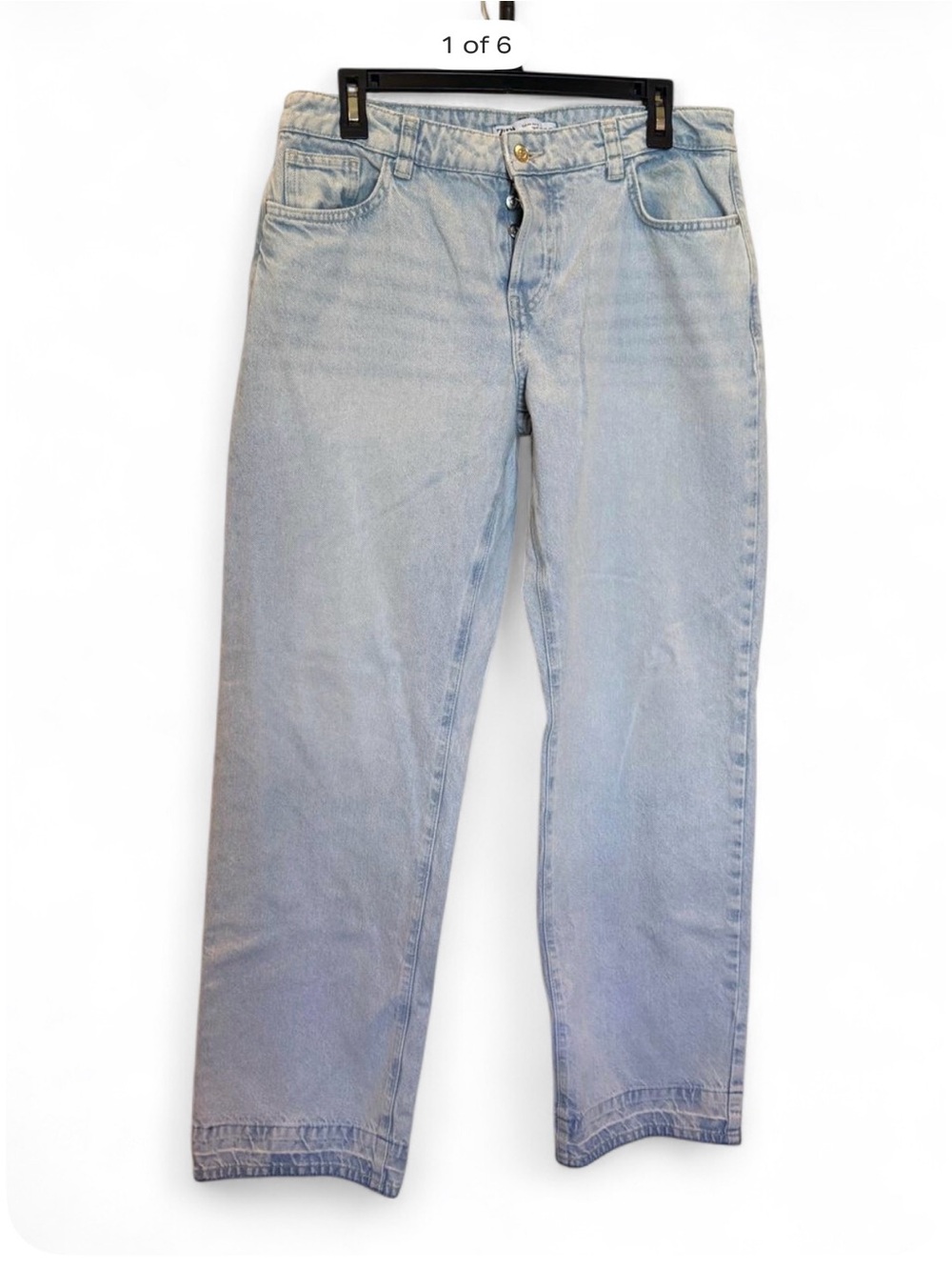 Zara Women's Light Blue Wide Leg Button Fly Jeans